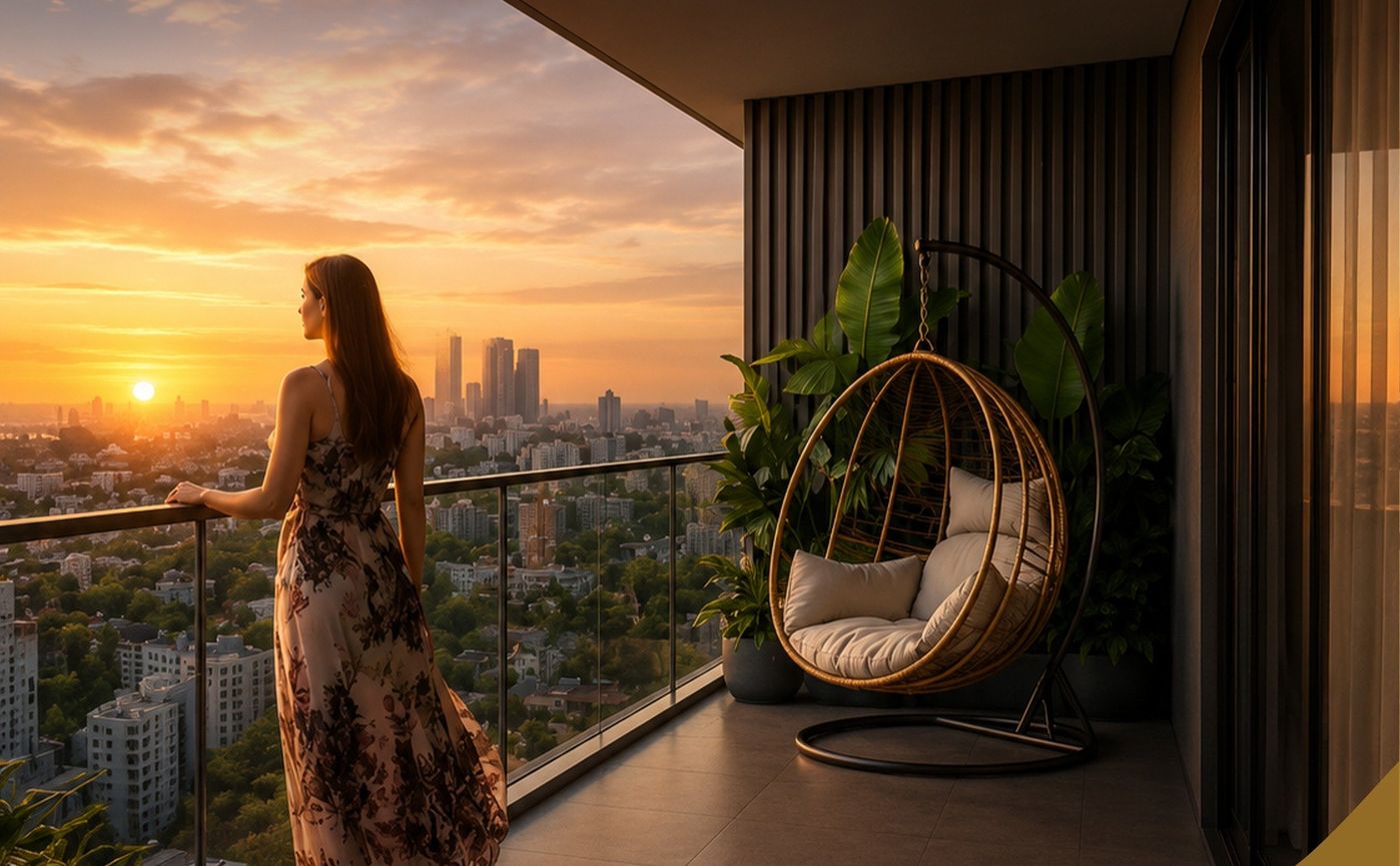 Balcony with city and sunset view at Norea Square Condominium, Phnom Penh