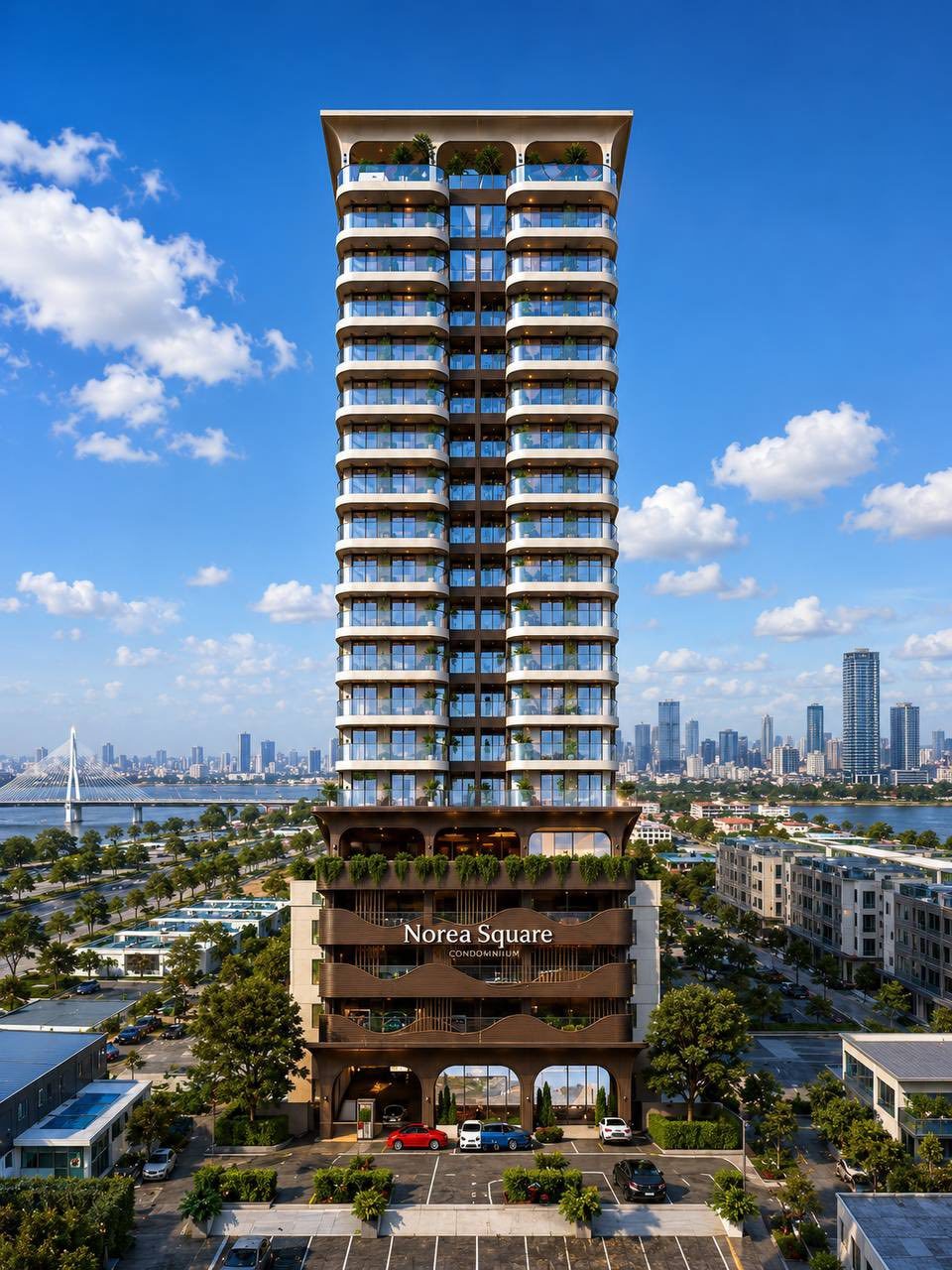 Norea Square Condominium tower on the Phnom Penh riverfront in Norea City